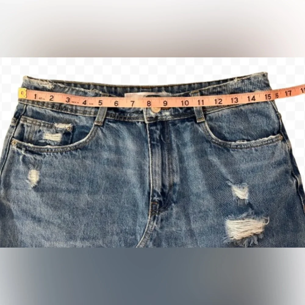 Zara Distressed Denim Mini Skirt - Blue - Picture 3 of 7